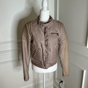 NWOT Anthropologie Elevenses Ruffled Vegan Leather Motorcycle Jacket